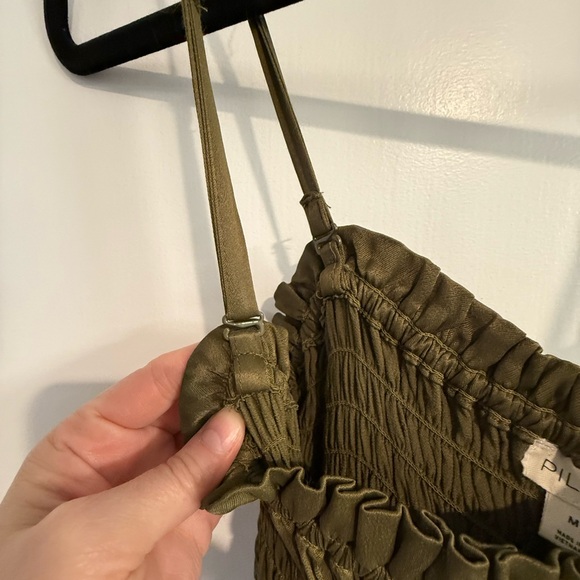 Anthropologie Wide Leg Smocked Top Jumpsuit, Olive Green, Sz MED - Picture 5 of 9